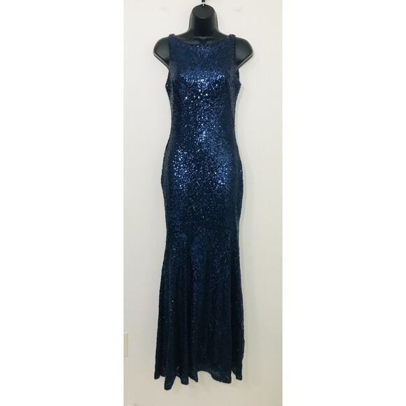 THEIA Evening Gown Navy Sequins Formal Prom Party Dress BHLDN, 0 - Picture 2 of 16